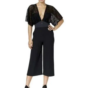 XOXO Lace Sleeve Cropped Jumpsuit - Black